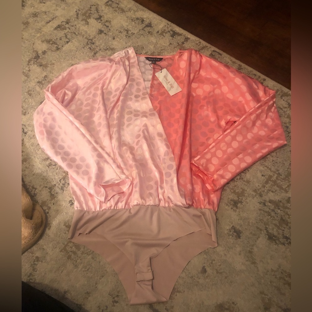 NWT Strut & Bolt Shiny Pink Polka Dot Body Suit